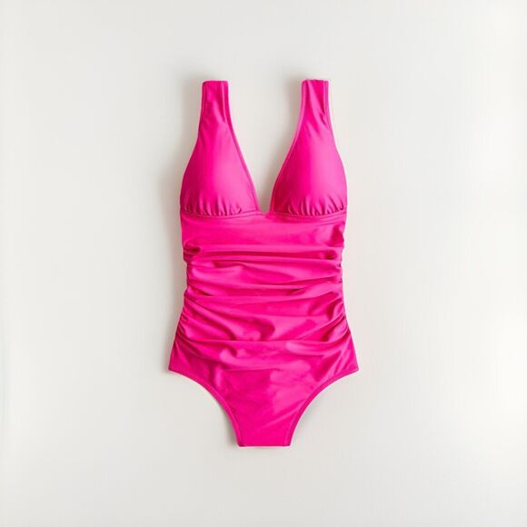 J Crew Ruched V-Neck One Piece Swimsuit Shaping Fuchsia Pink Plus Size 20 BC116 - Picture 3 of 8